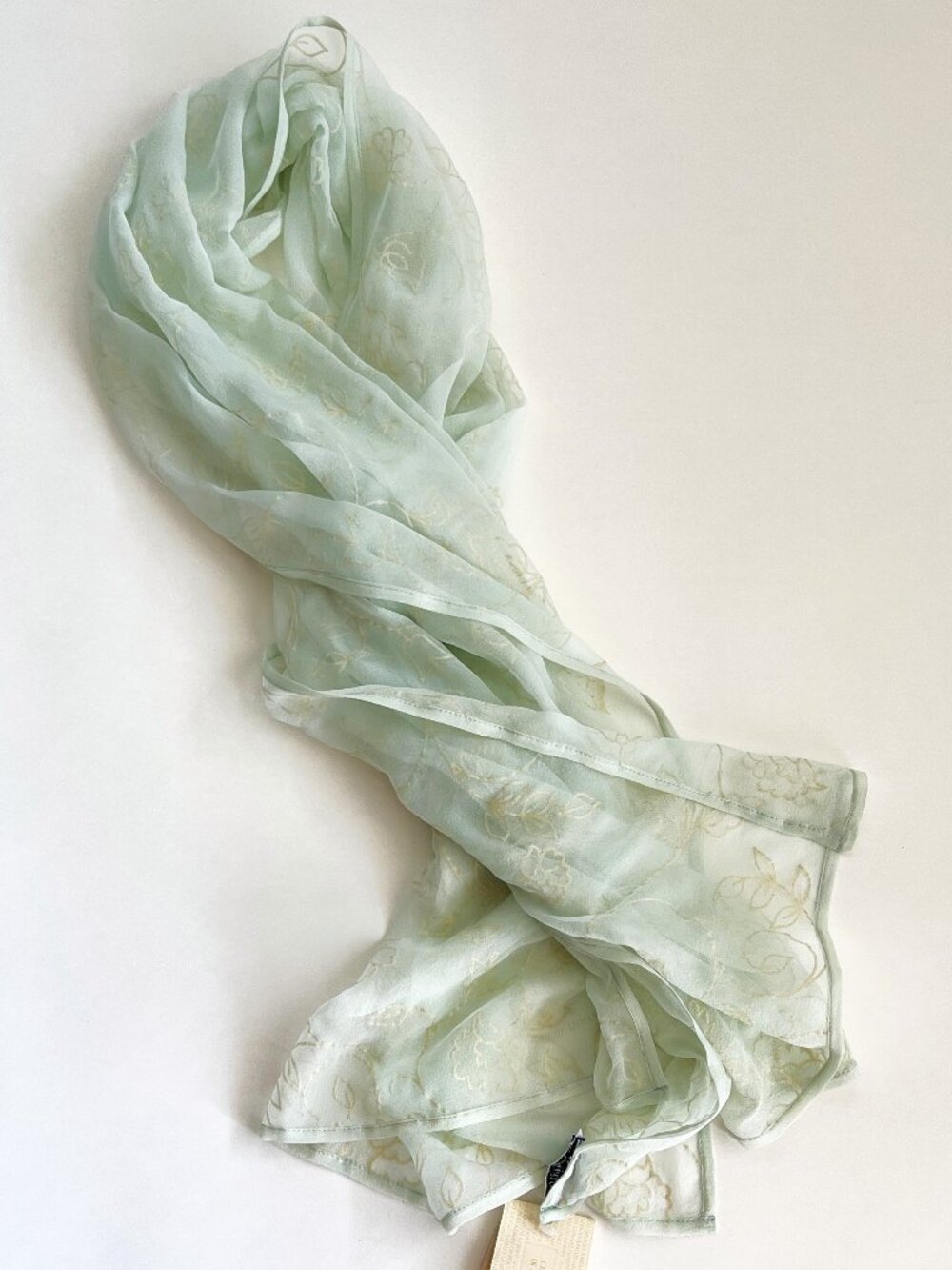 GIORGIO ARMANI GREEN 100% Silk Scarf Shawl Wrap 69" X 26" Floral Pattern Vintage